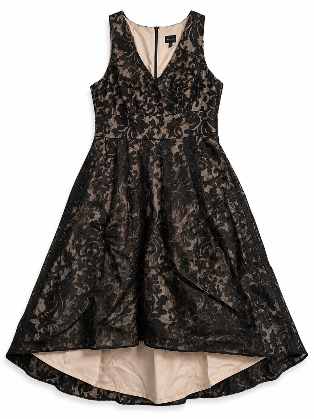 Melrose Black Taupe Damask High Low Formal Dress Size 14 NWT